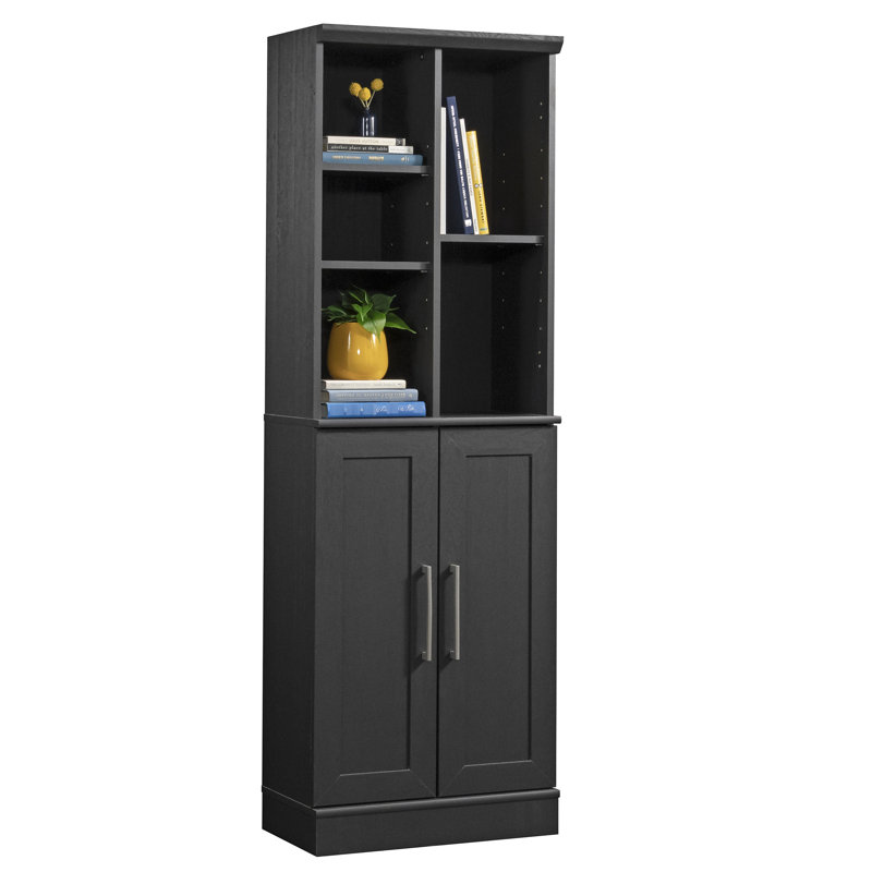 Armoire polyvalente à finition noire et brun pour la buanderie, le bureau et d'autres espaces, compacte et facile à assembler avec six tablettes réglables, permettant d'économiser de l'espace et de l'utiliser de manière personnalisée dans différentes zones