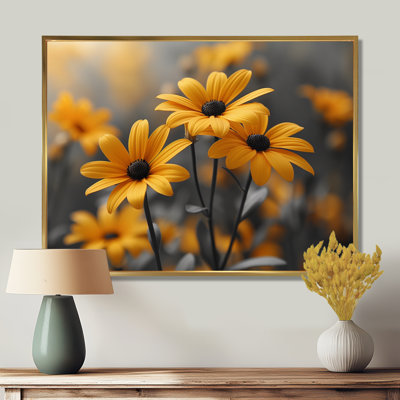 Monochromes jaunes et noirs, fleurs de la forêt I - marguerites, art mural
