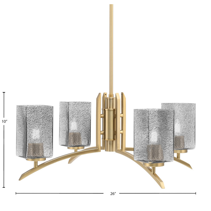 Lustre lumineux avec verre à bulles fumé carré 3,5 po, H 58,25 po x l 26 po x P 26 po, 4, Laiton New Age