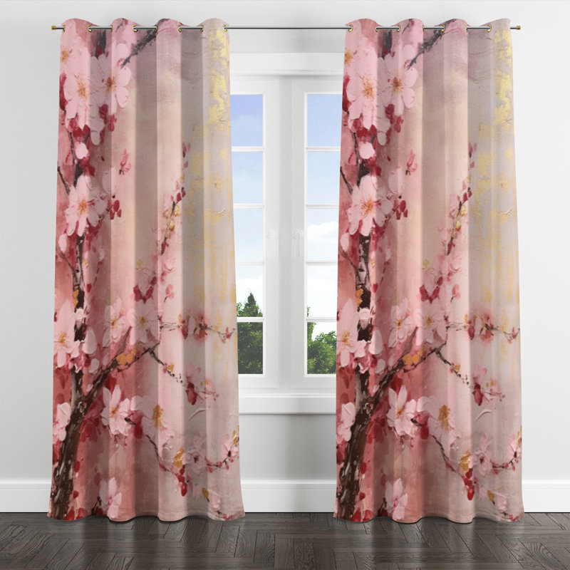 Rideau Belpasso Cherry Blossoms - rose foncé foncé avec œillets - 1 panneau, l 52 po x L 108 po, Œillets dorés