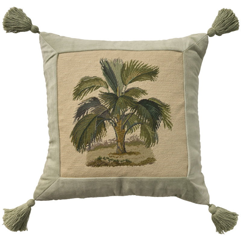 Mina Victory Vintage Pillow Palm Tree 19" x 19" Ivory Indoor Throw Pillow