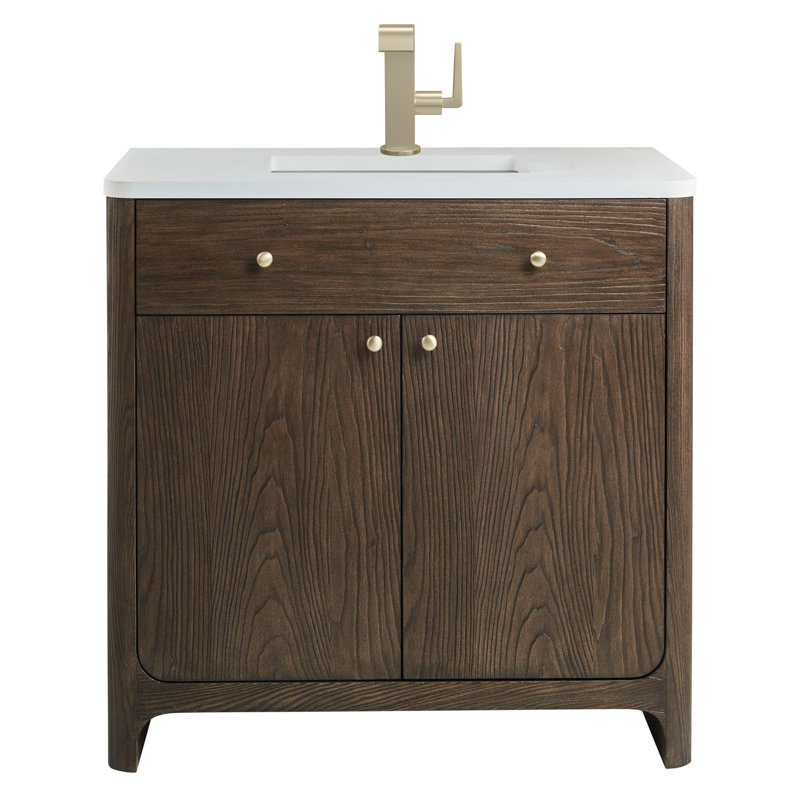 Meuble-lavabo simple 36 po Gracyn, Blanc Zeus Silestone, Sable