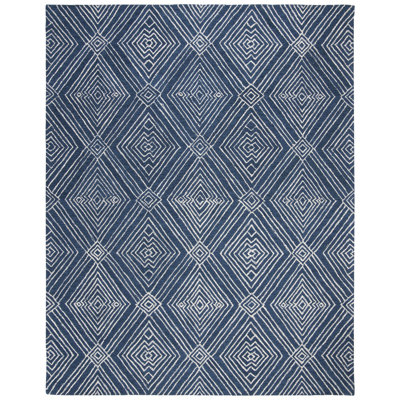 Elginpark Hand Tufted Wool/Cotton Geometric Rug in Ivory/Navy