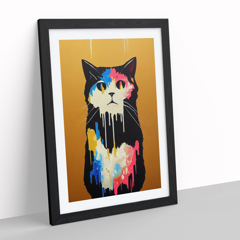 Painted Cat No.2 1 Piece Single Picture Frame Wall Art, 64cm H x 46cm W x 2cm D, Black Framed