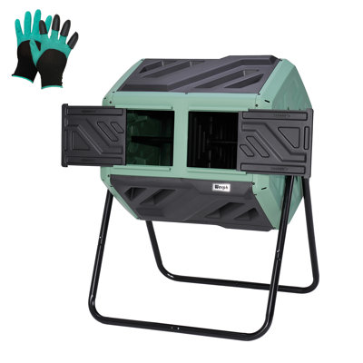 Werph Updated 43-gallon Dual-chamber Compost Bin, Fast Assembly Outdoor Composter Tumbler, Rotating Batch Composter Bin With Gloves For Garden, Kitchen, And Yard