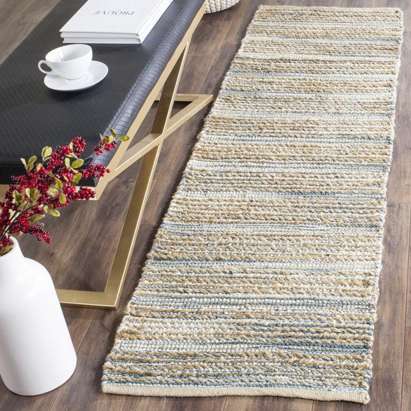 Doleman Hand Woven Jute/Cotton Rug in Blue, Runner 2'3" x 8'