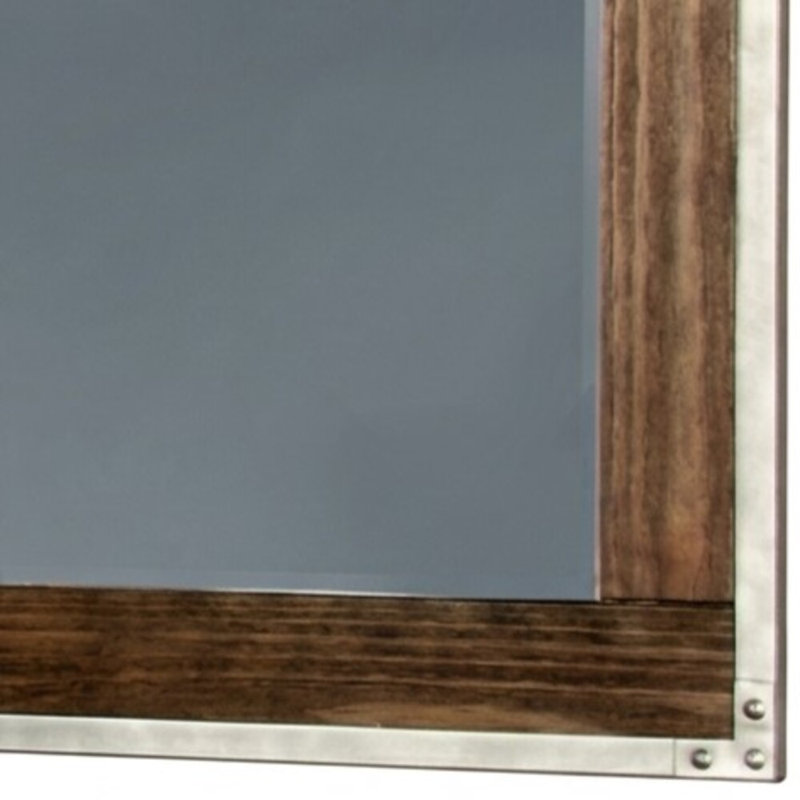 Haliya Dark Oak Brown & Silver 40 In. W X 38 In. H Modern Rectangle Wood Framed Mirror