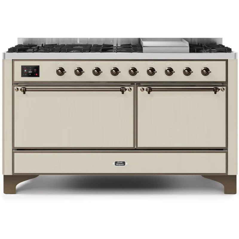 ILVE UM15FDQNS3BKCLP Majestic II 60 inch Dual Fuel Range with 9 Burners, Griddle (Liquid Propane, Solid Door, Glossy Black, Chrome)