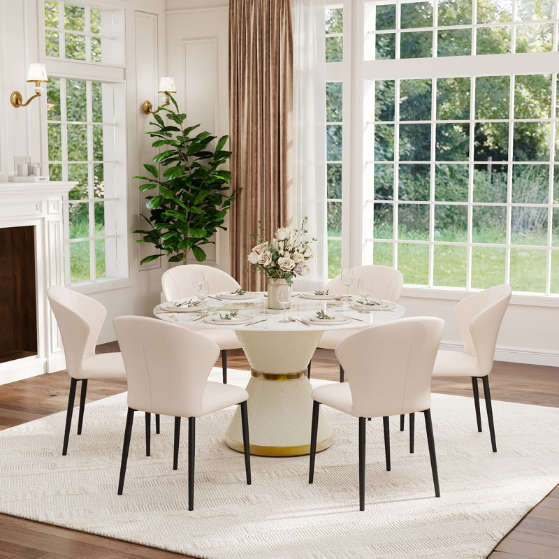 Modern Round White Pedestal Dining Table, 29.53" H x 53" L x 53" W, Pandora