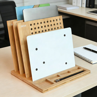 Bamboo Wood Desk Organizer With Magnetic Board - 3-Tier File Holder And Mail Sorter, Non-Slip Design For Effortless Home Office Organization