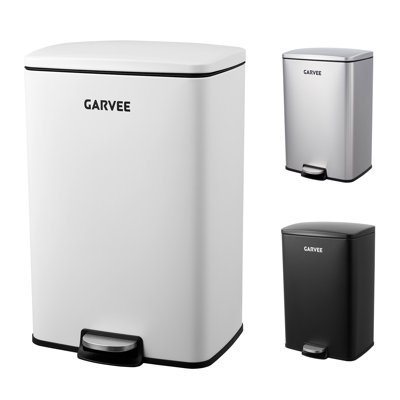 13 Gallon Stainless Steel Kitchen Trash Can – Soft Close Step Pedal, Removable Inner Bucket, Fingerprint Resistant Finish – Dual-Use Waste & Recycling Bin for Home, Office, Bathroom – 50L Black
