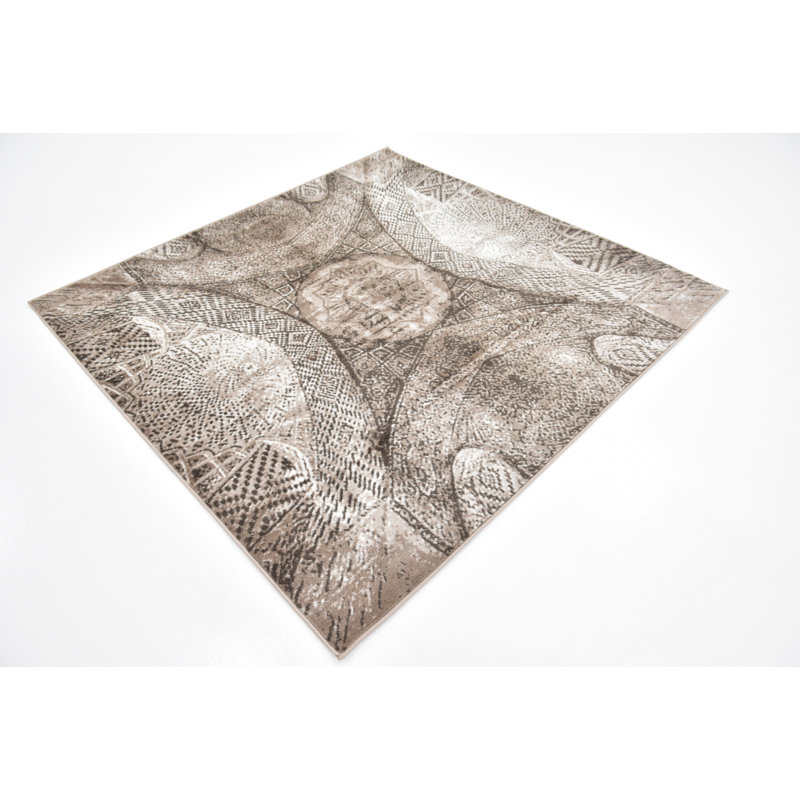 Tapis abstrait brun Affleck, Carré 8 pi