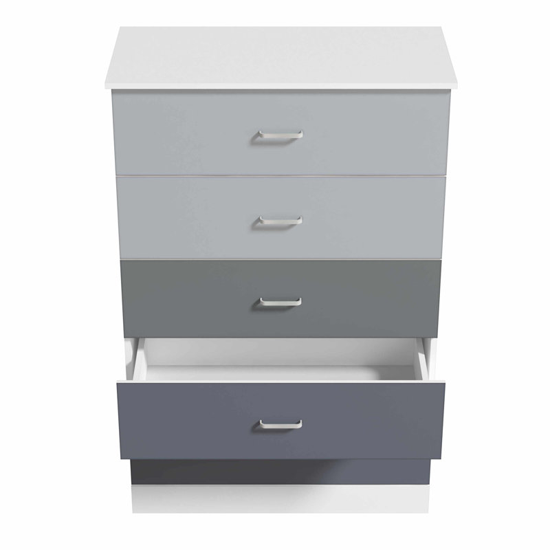 Commode 5 tiroirs Allyannah, Blanc, gris pierre, gris froid, hibou couche-tard