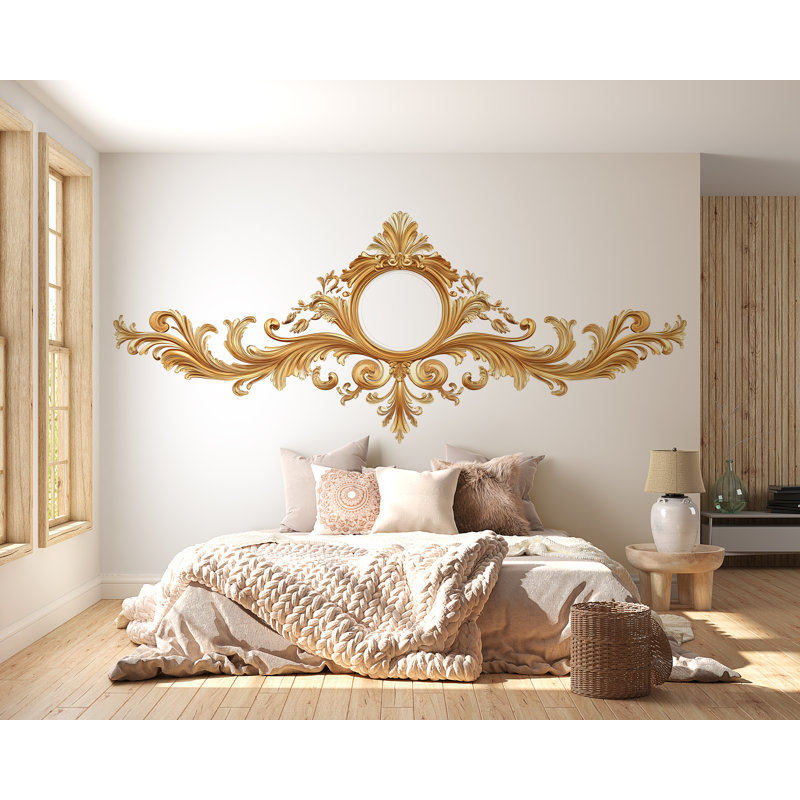 Adhésif décoratif tête de lit baroque doré, art mural de chambre rococo orné, faux miroir amovible 113Mv, H 55 po x l 29 po