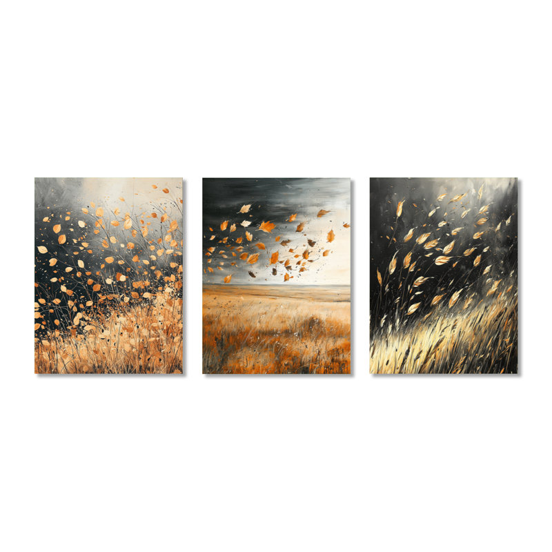 Windy Prairie Leaves I - Meadow, impression murale en métal 3 pièces, H 32 po x l 72 po