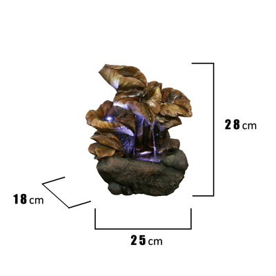 Fontaine à feuilles de nénuphar en fibre et résine avec lumière DEL