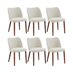 Dining Chair Set of 2, Linen Upholstered Side Chair with Wood Legs, Wing Backrest