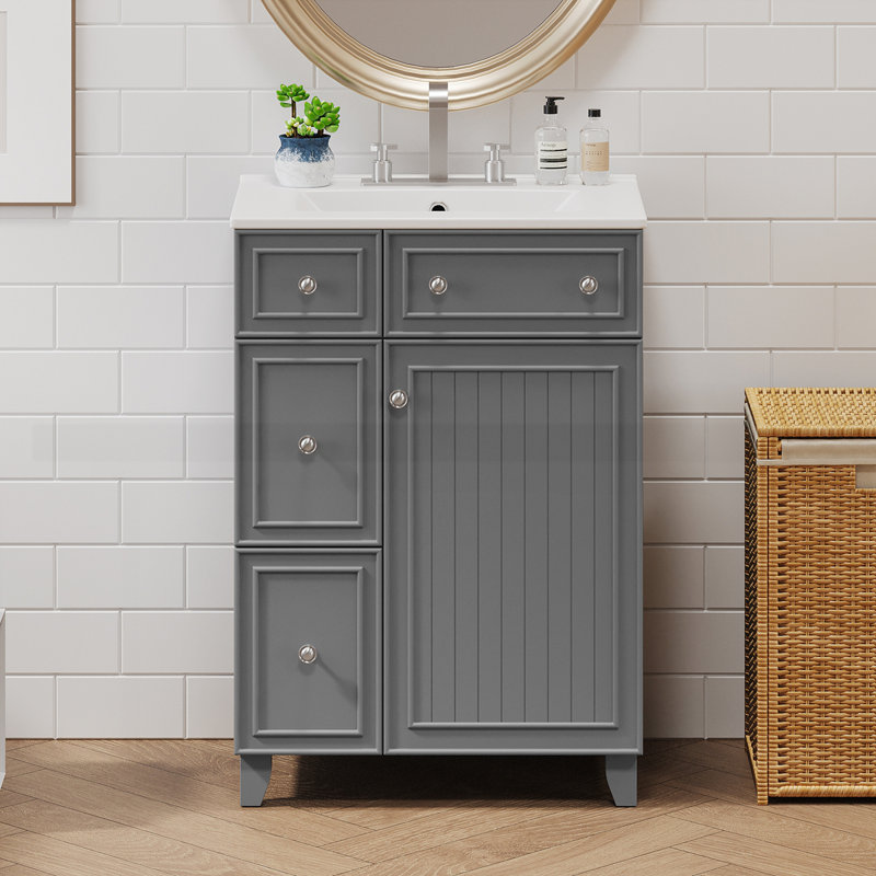 Meuble-lavabo 24 po avec lavabo en céramique, Gris