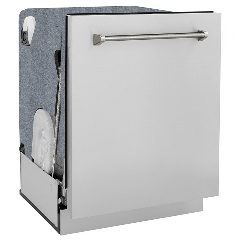 ZLINE Autograph 24 in. Monument 3rd Rack Dishwasher with Champagne Bronze Helix Handle, 45dBa, Nickel