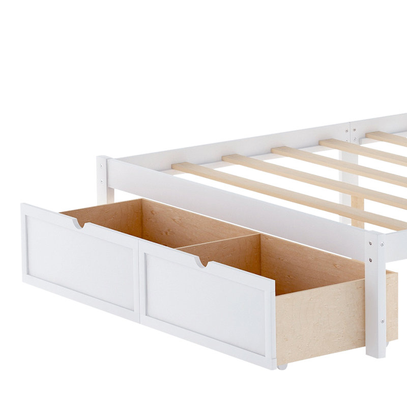 Full Size Platform Bed with Under-bed Drawers, White
