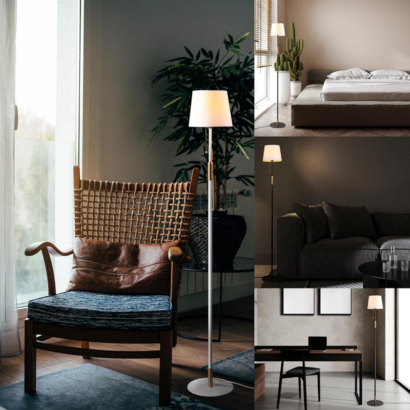 Oxted Classic Floor Lamp, , Elegant Linen Shade, Pull Chain Switch, Luxury Gold Handle, Modern Minimalist Design - Perfect for Living Room, Bedroom, Office