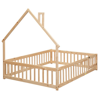 Avgolida House-Shaped Headboard Kids Floor Bed with Fence by Harper Orchard