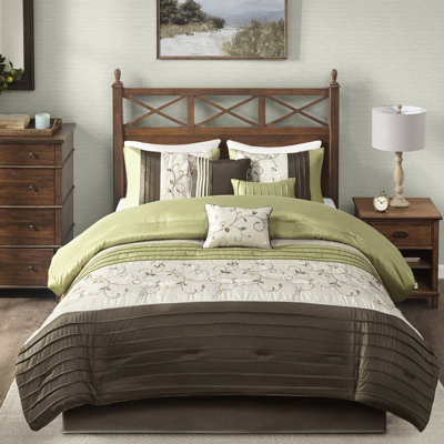 Édredon très grand 7 pièces - détails de broderie de style transitionnel, rembourrage, 2 taies décoratives, 3 coussins, 1 jupe de lit, lavable à la machine et