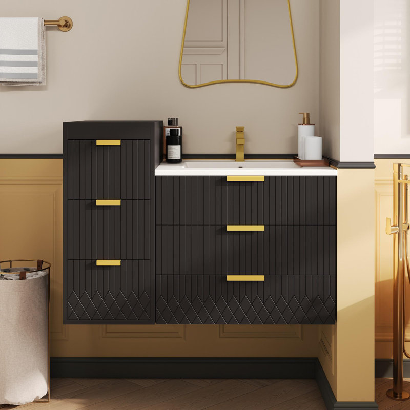 Meuble-lavabo mural de qualité supérieure avec rangement, Noir