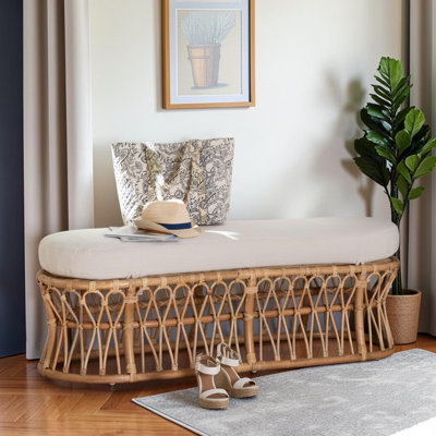Banc Jackques en rotin naturel avec siège rembourré