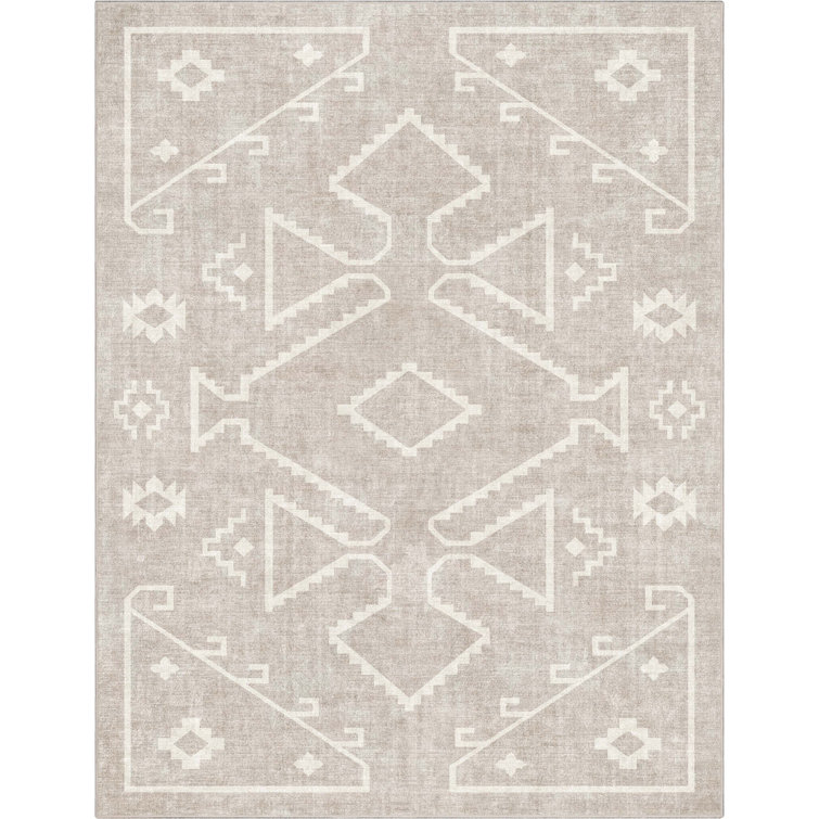 Kehr Bottineau Distressed Southwestern Beige Flat-Weave Rug