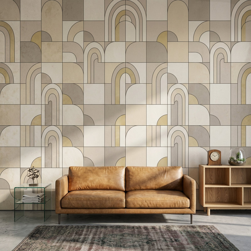 Papier peint géométrique amovible Arches Art Deco, 120 po x 96 po, Non tissé