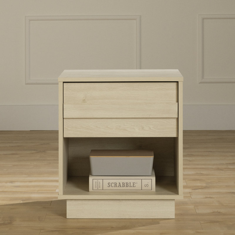 Bleached Oak 1-Drawer Nightstand with Open Shelf