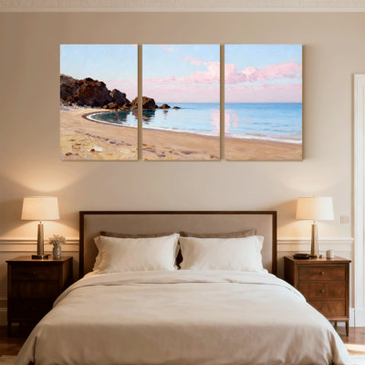 beach Beach Scene With Rocks And Ocean Set of 3 Canvas Wall Art Prints