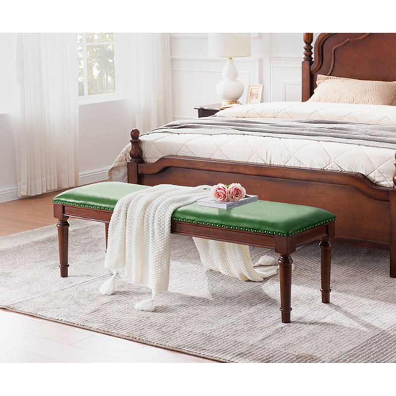 Long banc vert en cuir de style chambre à coucher et vestibule, H 17,72 po x l 39,37 po x P 15,75 po, Vert