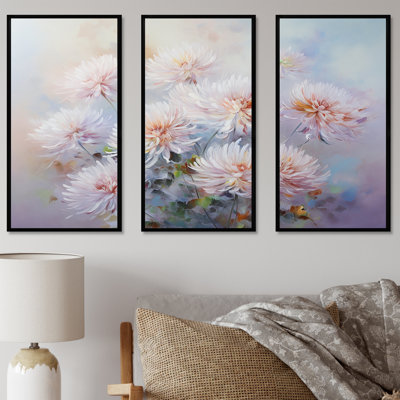 «Rose and Purple Chrysanthemums Bloom I», ensemble de reproductions d'art mural