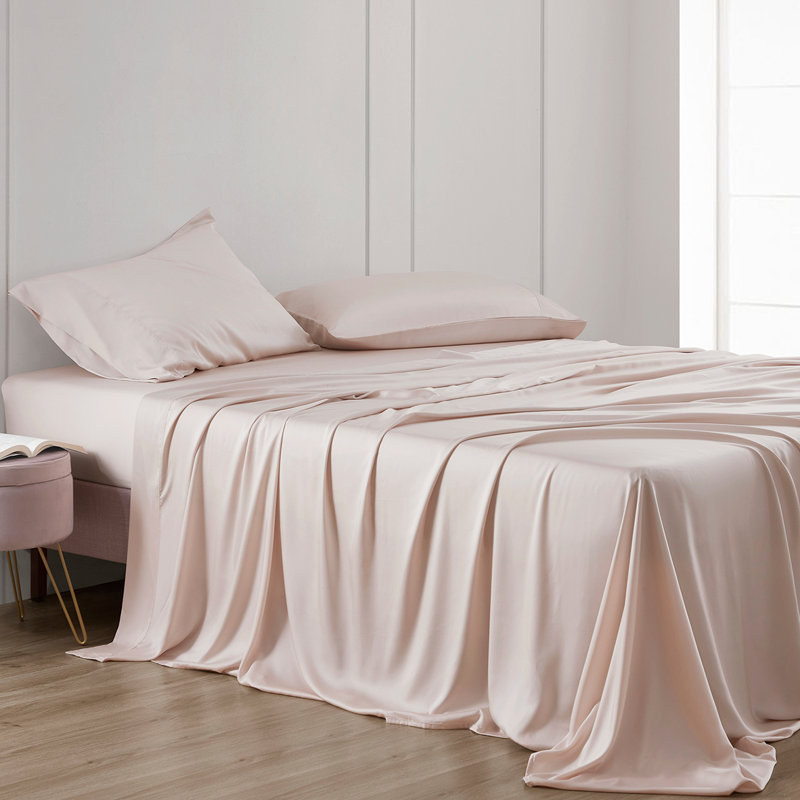  Ensemble de draps 4 pièces Eucalyptus, Ensemble de draps pour grand lit avec 2 taies d'or, Rougir