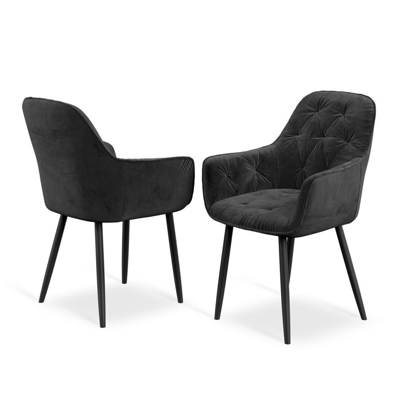 Bierman 48cm H Tufted Velvet Upholstered Armchair, Set Of 2, Black