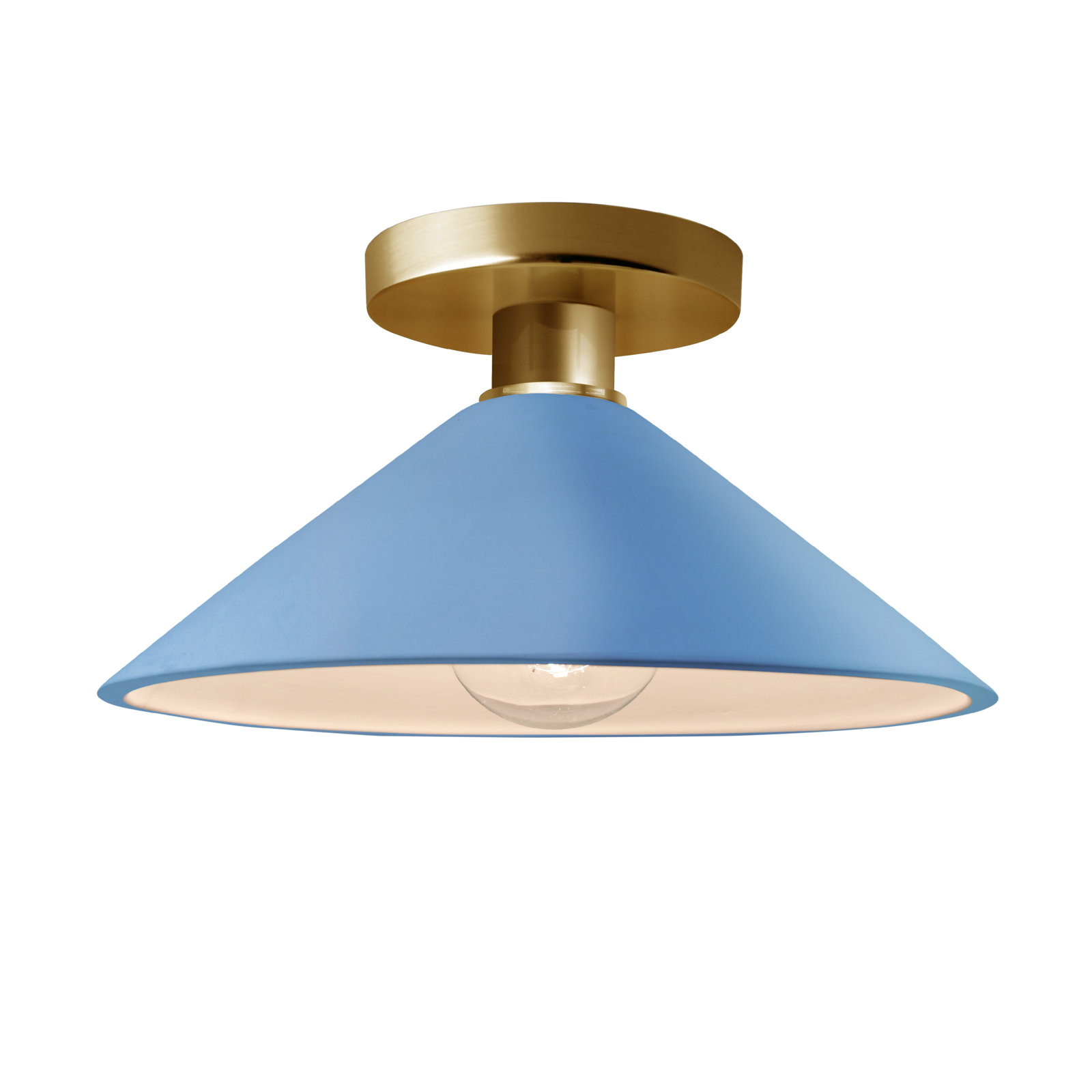 Single Light Ceramic Semi Flush Mount, Sky Blue, Polished Brass, LED (Integrated)