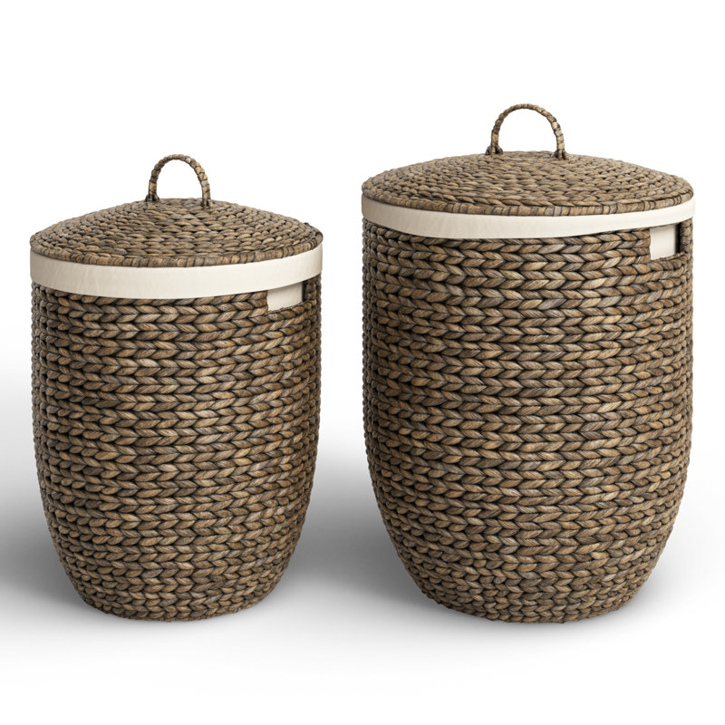 Dark Brown Round Seagrass Storage Baskets with Lids