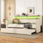 Lit de jour simple avec couchette en magnifique beige - Station de charge, lumières à DEL et support de tête de lit serein-377370969