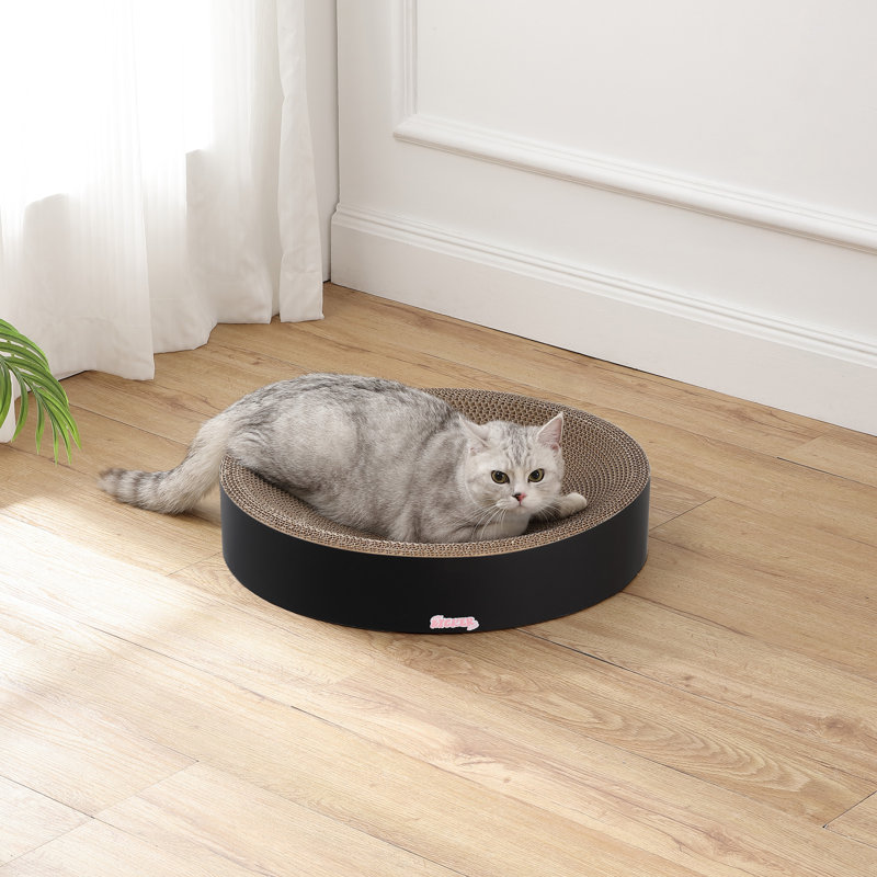 Nelson 20.13" Modern Cardboard Round Bowl Cat Scratcher with Catnip, Black