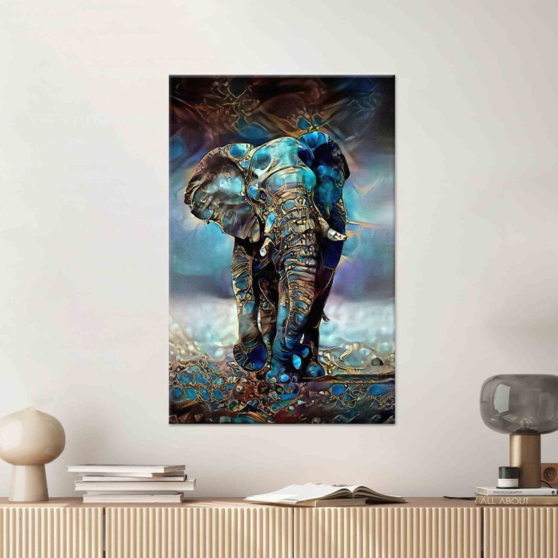 Éléphant bleu moderne, reproduction d'art sur toile abstraite élégante, 1P, 39,4 po de hauteur x 27,6 po de largeur