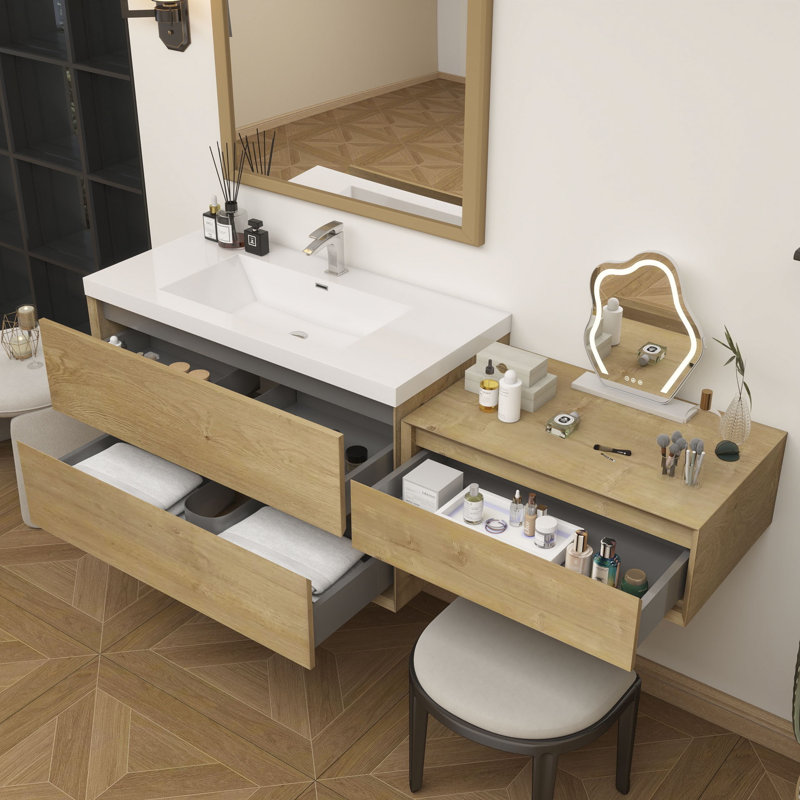 Meuble-lavabo mural 60 po avec chêne acrylique renforcé Aliki, Chêne
