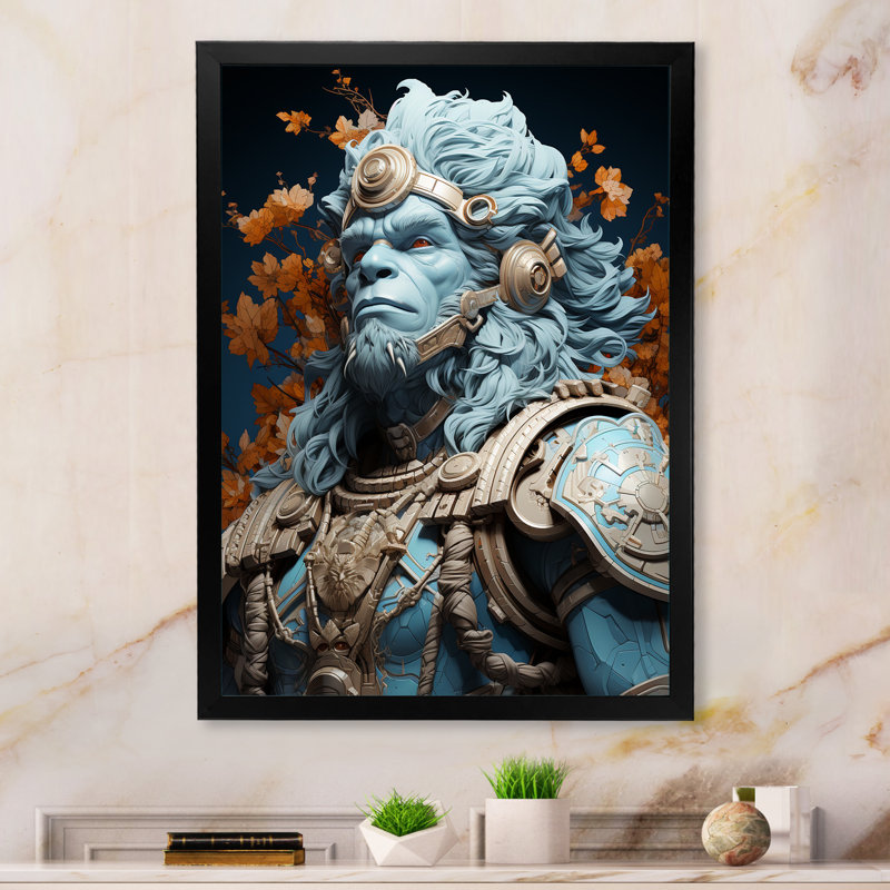 «Hindu Heroic Indian God», reproduction sur toile encadrée, Cadre simple noir, H 32 po x l 24 po x P 1 po