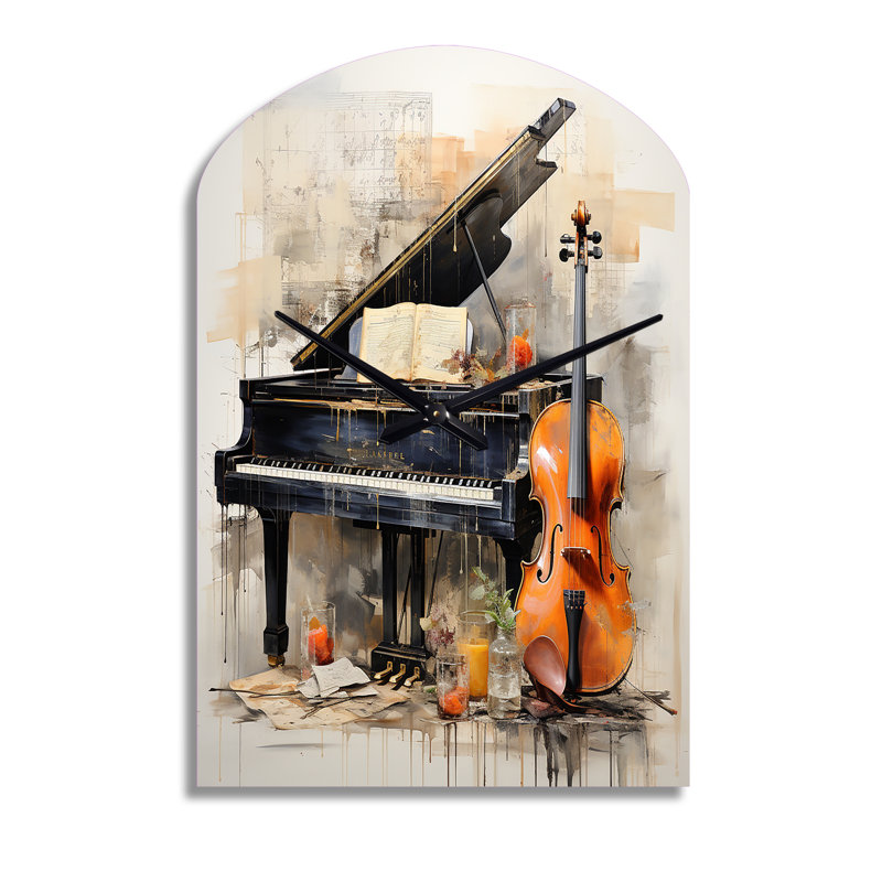 «Music Melancholy Melody Subdued - Music Arch», horloge murale en métal noir, Moyenne