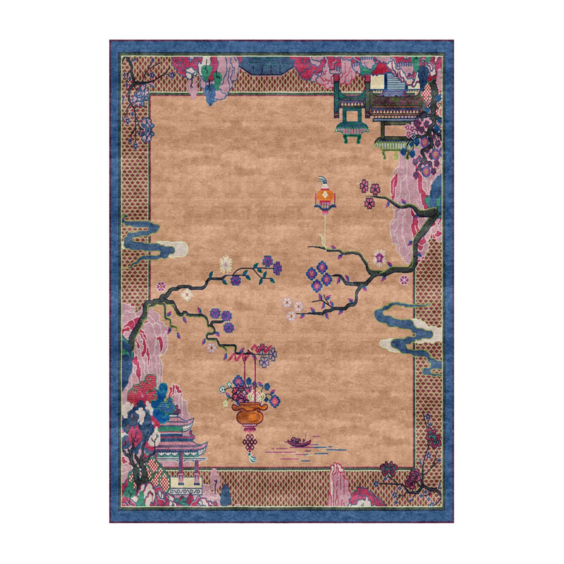 Tapis décoratif à motif tissé bleu saumon, Rectangle 4 pi 7,12 po x 6 pi 6,74 po