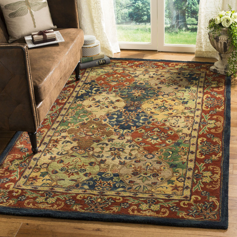 Tapis oriental jaune / rouge en laine / coton / latex touffeté à la main Wahcheechee, Rectangulaire 8 pi x 10 pi