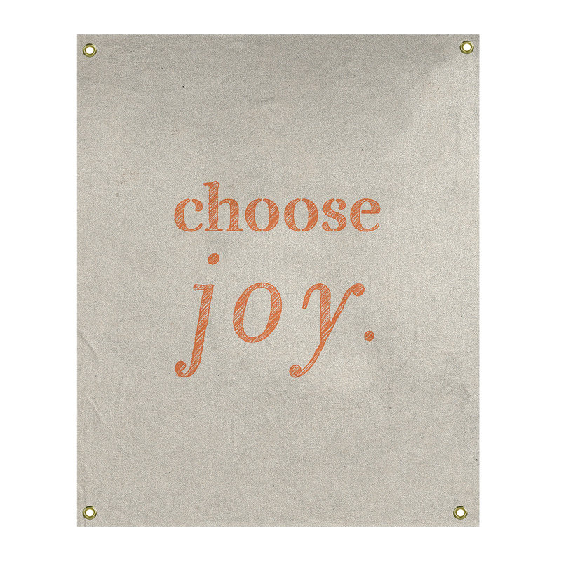 Tapisserie de polyester, choisir la joie citation, H 36 po x l 26 po, Blanc / Orange