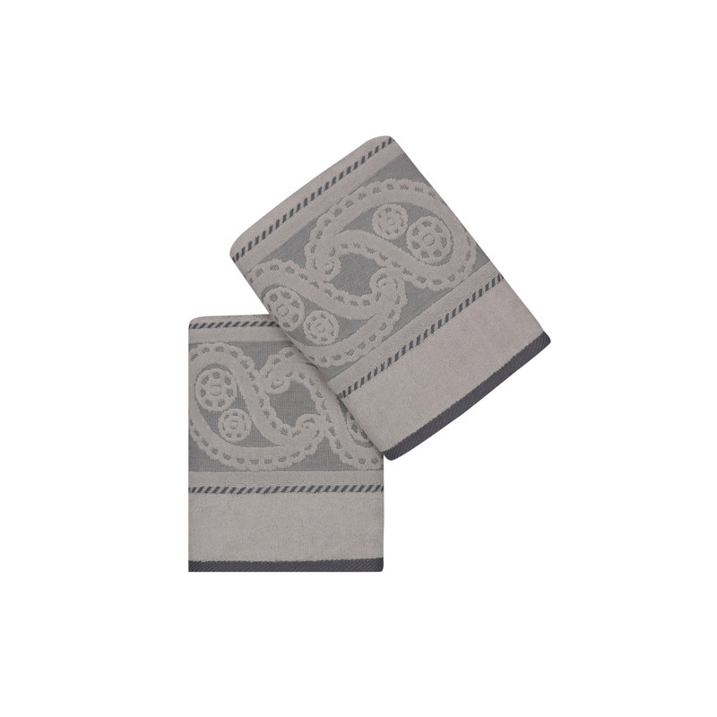 Leshara 2 Piece 100% Cotton Hand Towel Set, Gray/Dark Gray