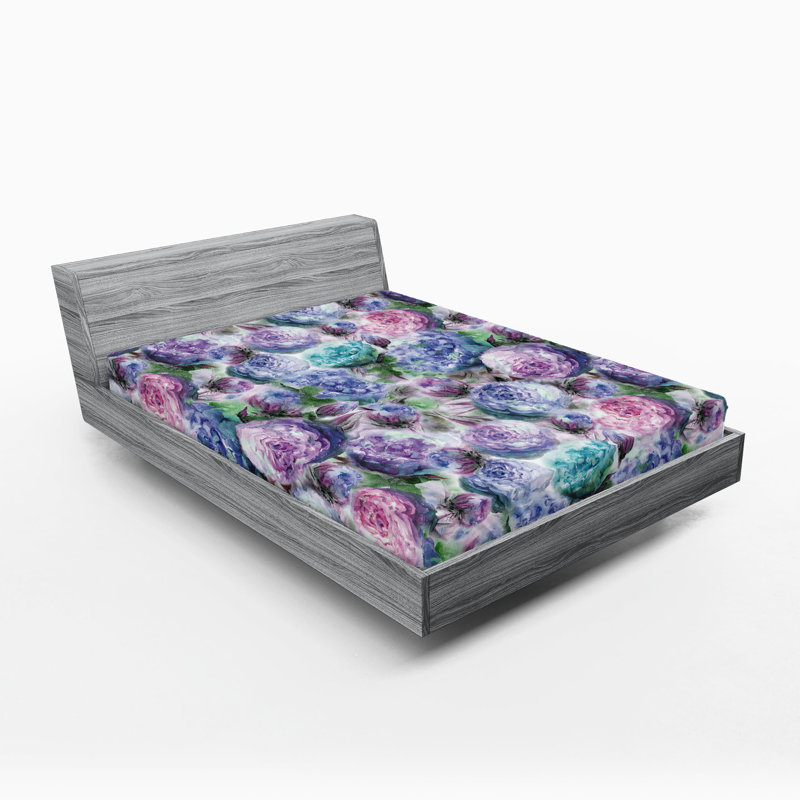 Drap-housse Ambesonne, Lavande, bleu, lilas pâle / floral, Drap-housse très grand californien